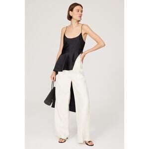OBANDO COLLECTIVE Black Satin Ruffle High Low Flowy Hem Tank Top Size 2